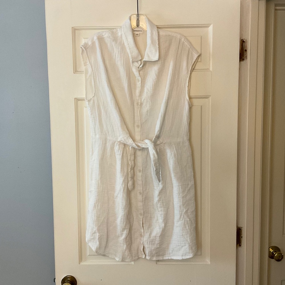 Summersalt White Organic Cotton Gauze Swim Coverup Shirt Dress Tie Waist Medium